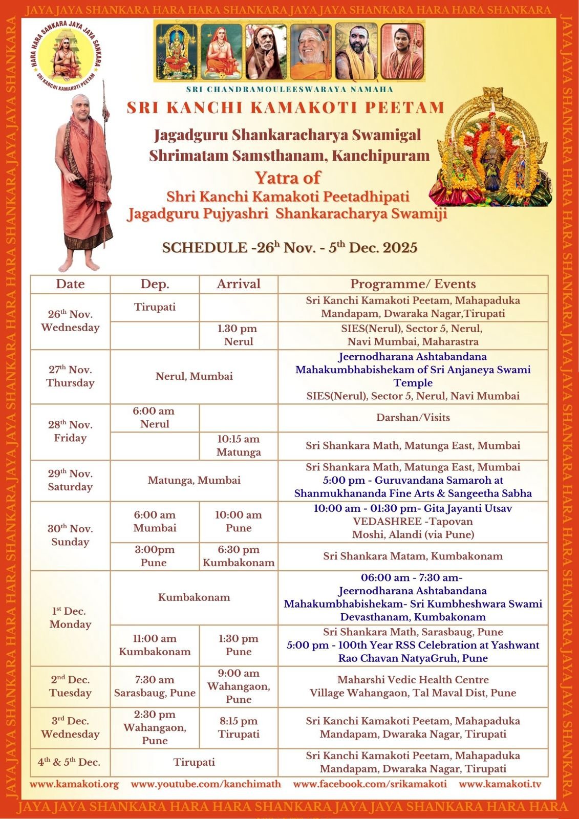 Pujya Shankaracharya Swamiji- Visesha pujas-events