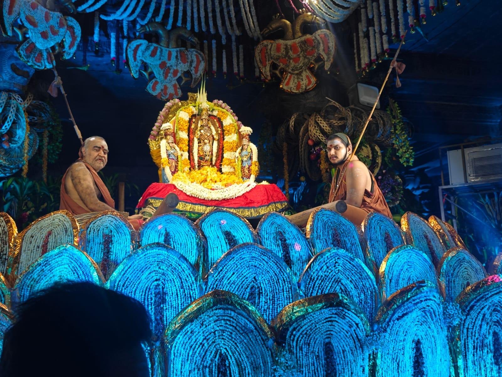 Vasantotsavam of Sri Kamakshi Ambal - Pujya Acharyas perform Pushpabhishekam  